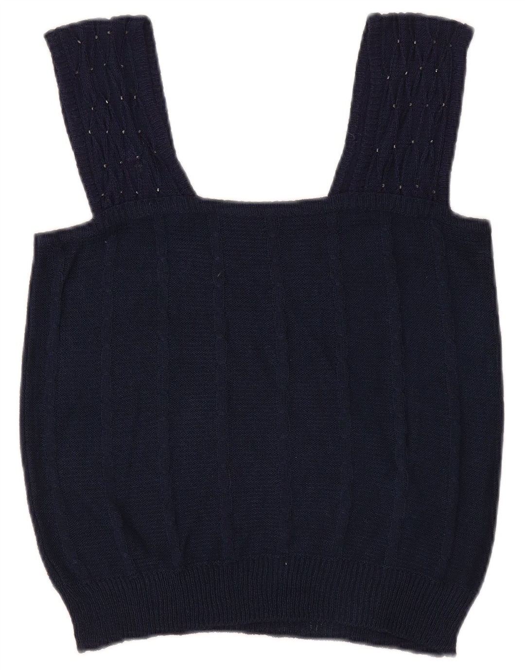 Top feminino vintage de malha cropped Reino Unido 8 pequeno azul marinho