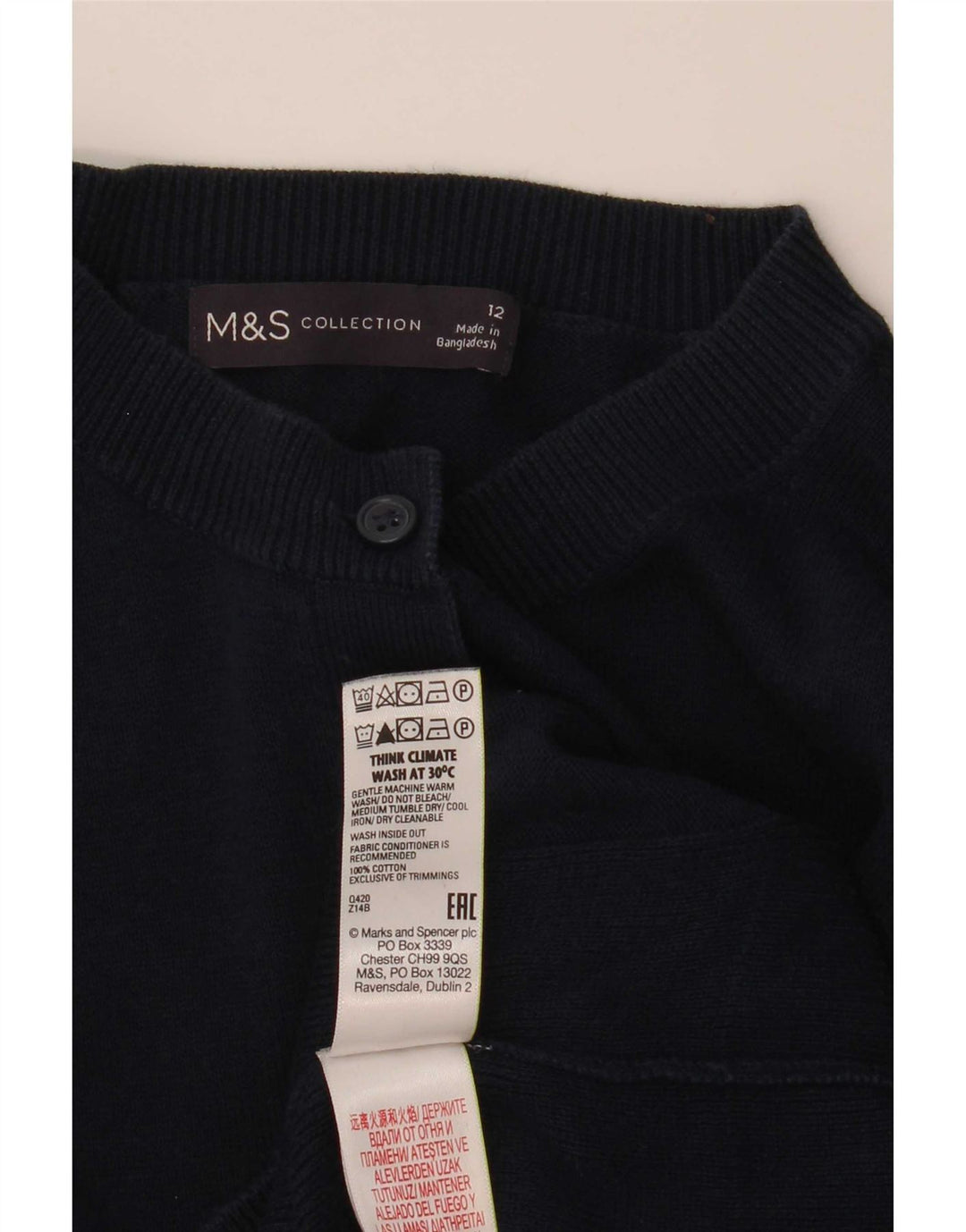 Suéter cardigã feminino Marks & Spencer Reino Unido 12 algodão azul marinho médio