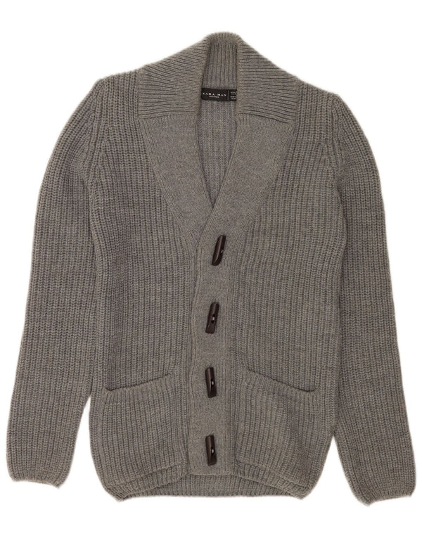 Suéter cardigã masculino Zara cinza médio