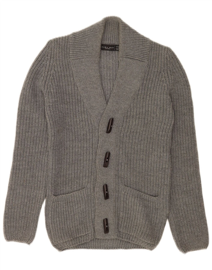 Suéter cardigã masculino Zara cinza médio