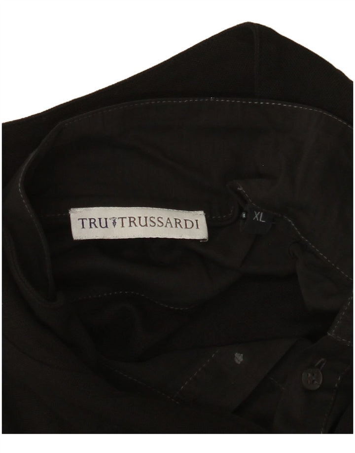 TRUSSARDI Camiseta masculina com zíper e manga comprida XL de algodão preto