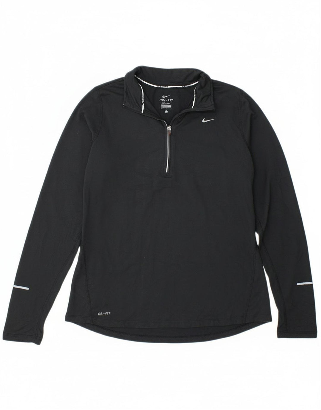 Top feminino Nike Dri Fit com zíper e manga comprida UK 14 grande poliéster preto