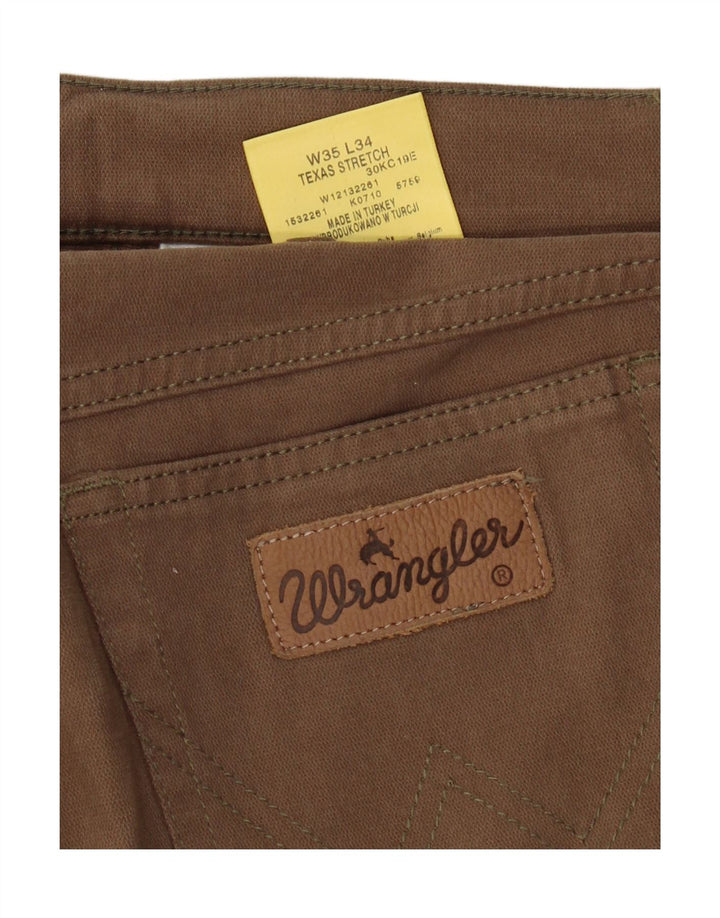 WRANGLER Mens Texas Stretch Straight Casual Trousers W35 L30 Brown Cotton Vintage Wrangler and Second-Hand Wrangler from Messina Hembry 