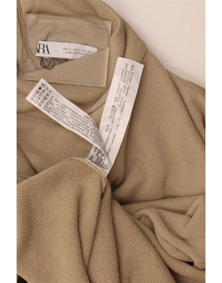 Suéter feminino Zara com gola tartaruga Reino Unido 10 viscose bege pequena