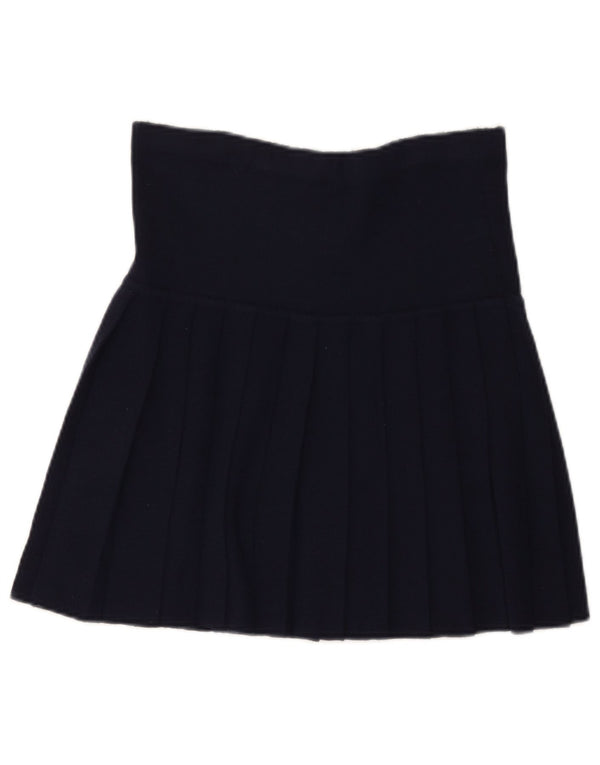Mini saia plissada feminina vintage de malha mini faca pequena W27 lã azul marinho