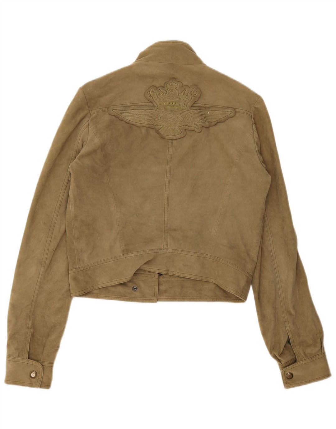 Jaqueta feminina de camurça cropped Aeronautica Militare IT 42 couro cáqui médio