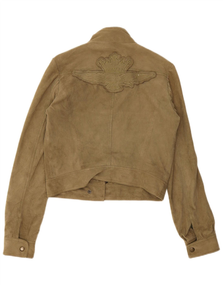 Jaqueta feminina de camurça cropped Aeronautica Militare IT 42 couro cáqui médio