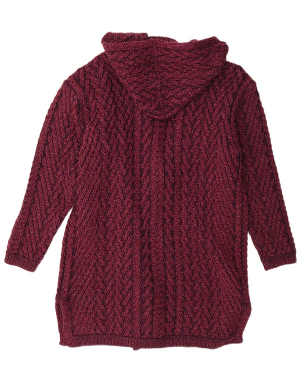 Suéter cardigã feminino com capuz e palangre Aran Crafts UK 14 médio Borgonha