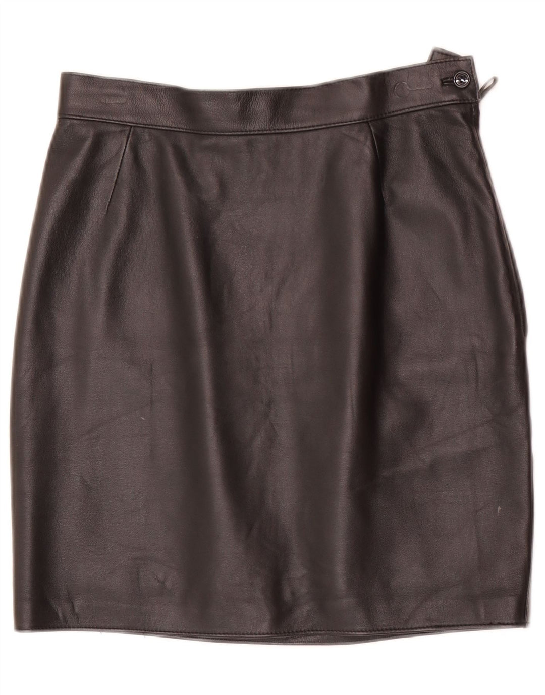 Mini saia feminina vintage de couro W28 média preta