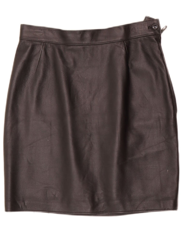 Mini saia feminina vintage de couro W28 média preta