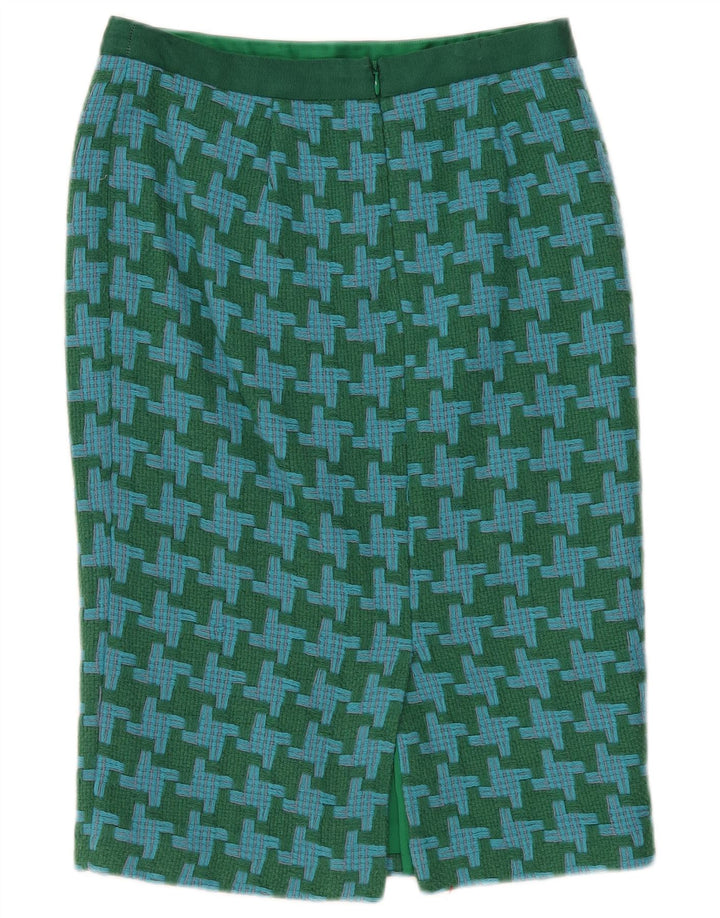 Saia lápis feminina Boden UK 10 pequena W30 verde houndstooth lã