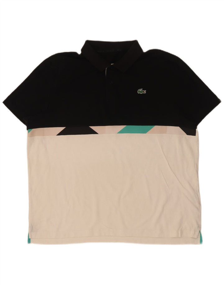 Camisa polo masculina Lacoste XL preta colorblock algodão