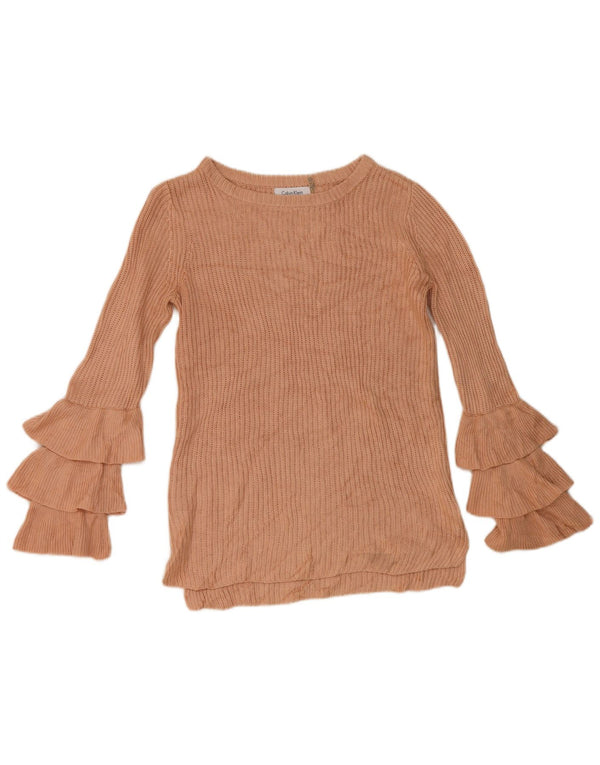 Suéter feminino Calvin Klein com gola canoa UK 6 XS rosa acrílico