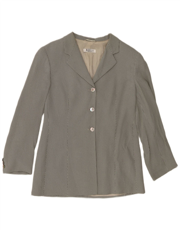 Jaqueta blazer feminina Marella de 3 botões Reino Unido 14 grande branco houndstooth viscose