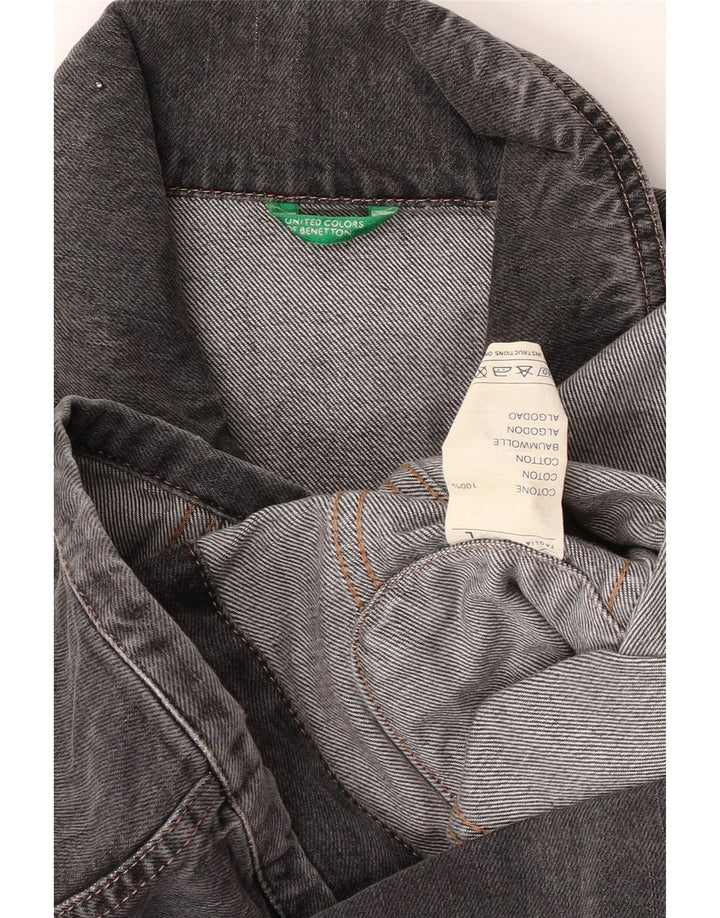 Jaqueta jeans feminina Benetton UK 16 grande algodão cinza