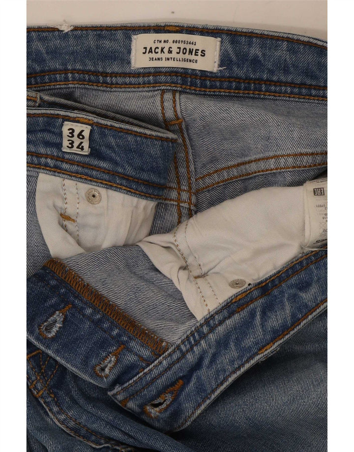 Jack & Jones Mens Tim Distressed Slim Jeans W36 L34 Azul Algodão