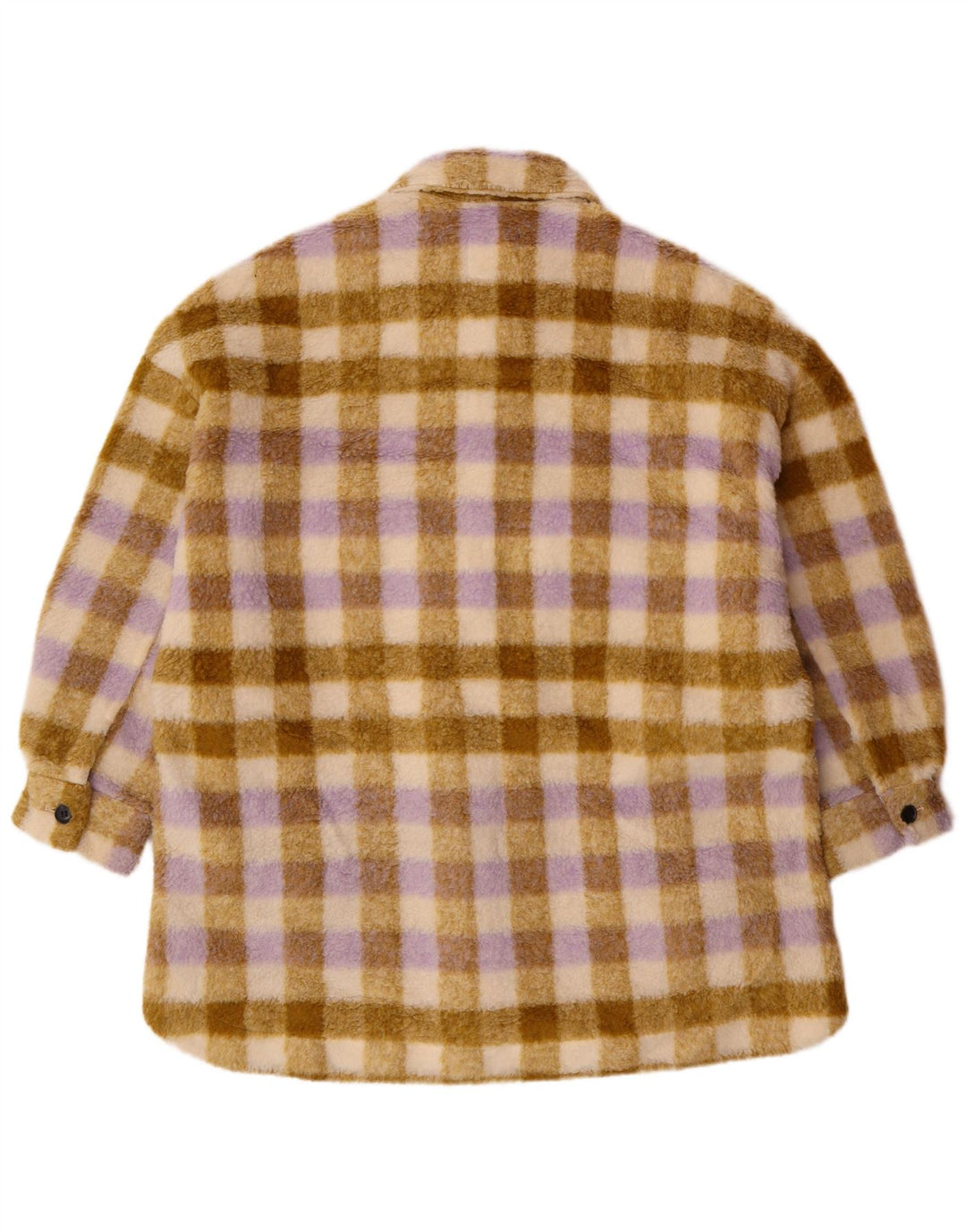 Zara Womens Oversized Fleece Jacket UK 10 Pequeno Bege Xadrez Poliéster