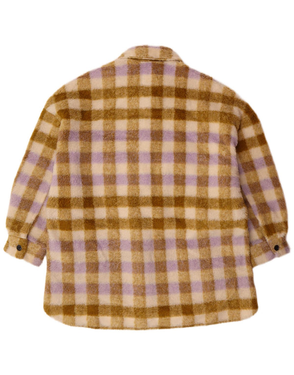 Zara Womens Oversized Fleece Jacket UK 10 Pequeno Bege Xadrez Poliéster