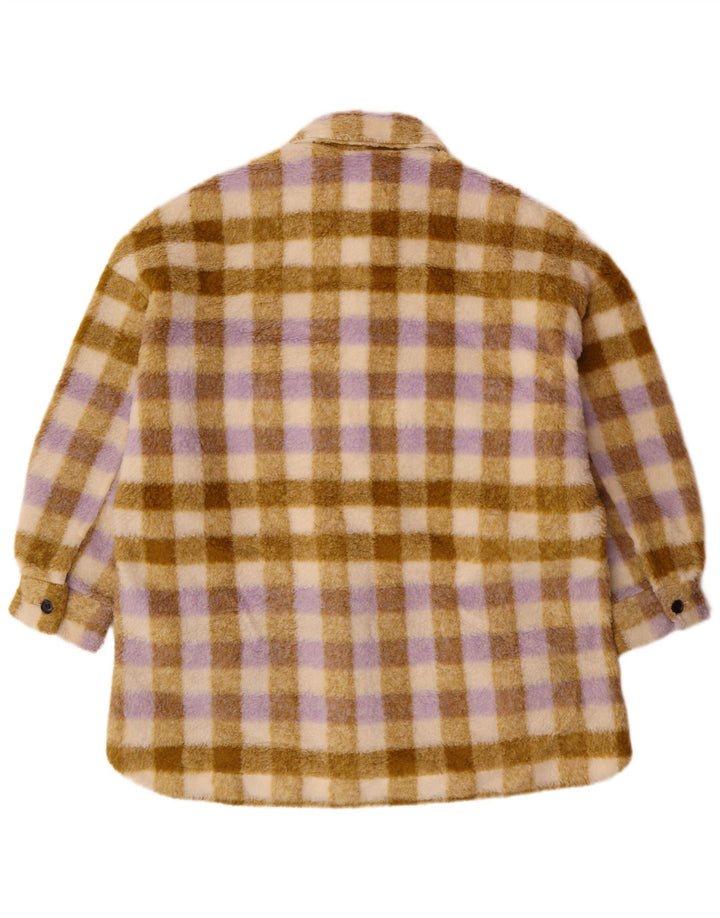 Zara Womens Oversized Fleece Jacket UK 10 Pequeno Bege Xadrez Poliéster