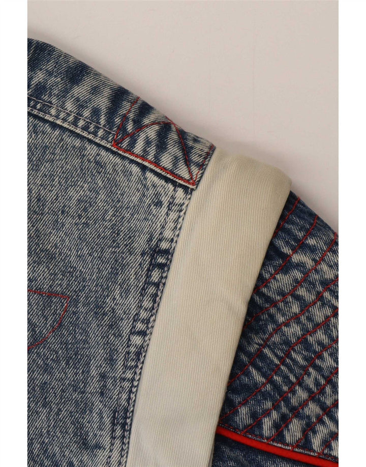 Jaqueta jeans masculina sherpa vintage IT 48/50 algodão colorblock azul médio