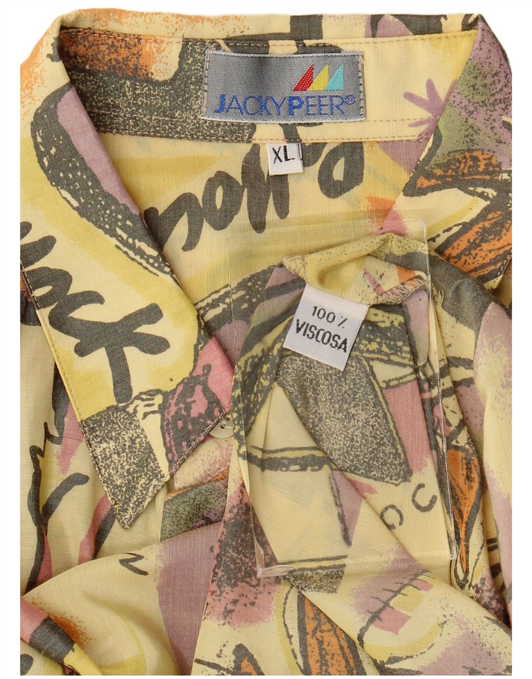 Jacky Peer Camisa masculina de manga curta com padrão abstrato XL viscose amarela