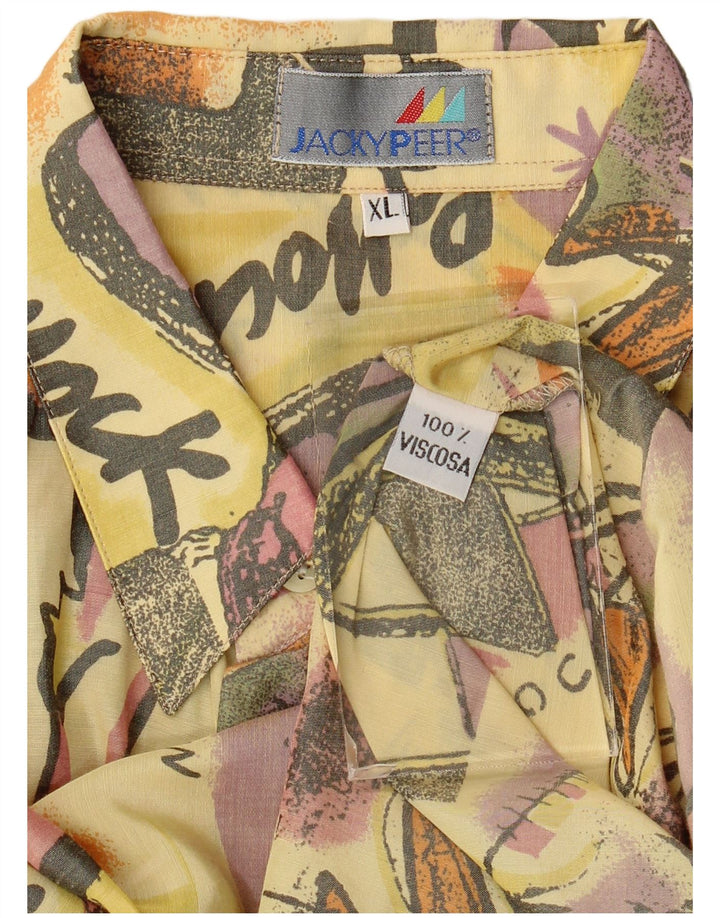 Jacky Peer Camisa masculina de manga curta com padrão abstrato XL viscose amarela