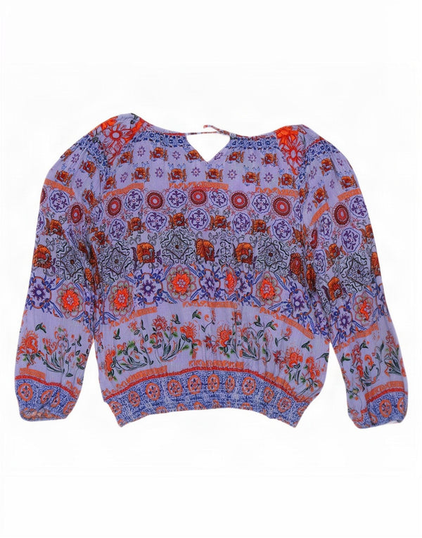 Blusa feminina Desigual manga comprida oversized UK 18 XL azul floral
