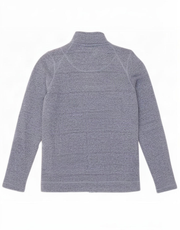 Casaco superior de fato de treino feminino estranho UK 12 poliéster manchado azul médio