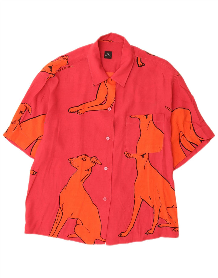 Camisa feminina de manga curta PAUL SMITH IT 40 pequena vermelha com estampa animal viscose