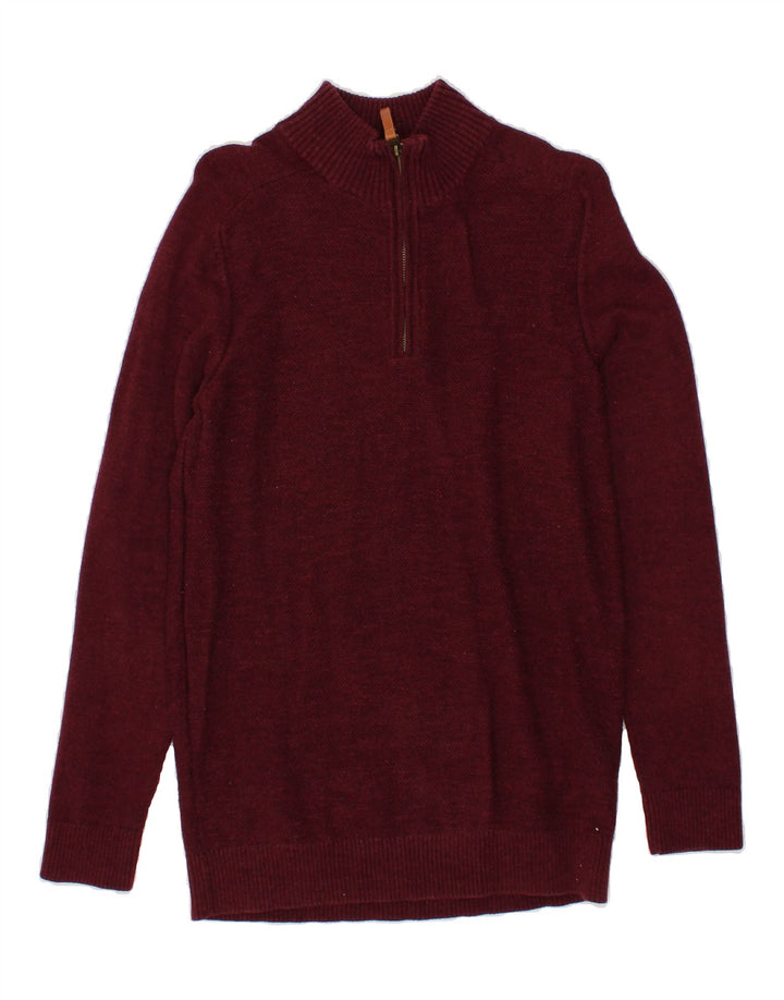 FAT FACE Mens Zip Neck Jumper Sweater Small Maroon Cotton Vintage Fat Face and Second-Hand Fat Face from Messina Hembry 