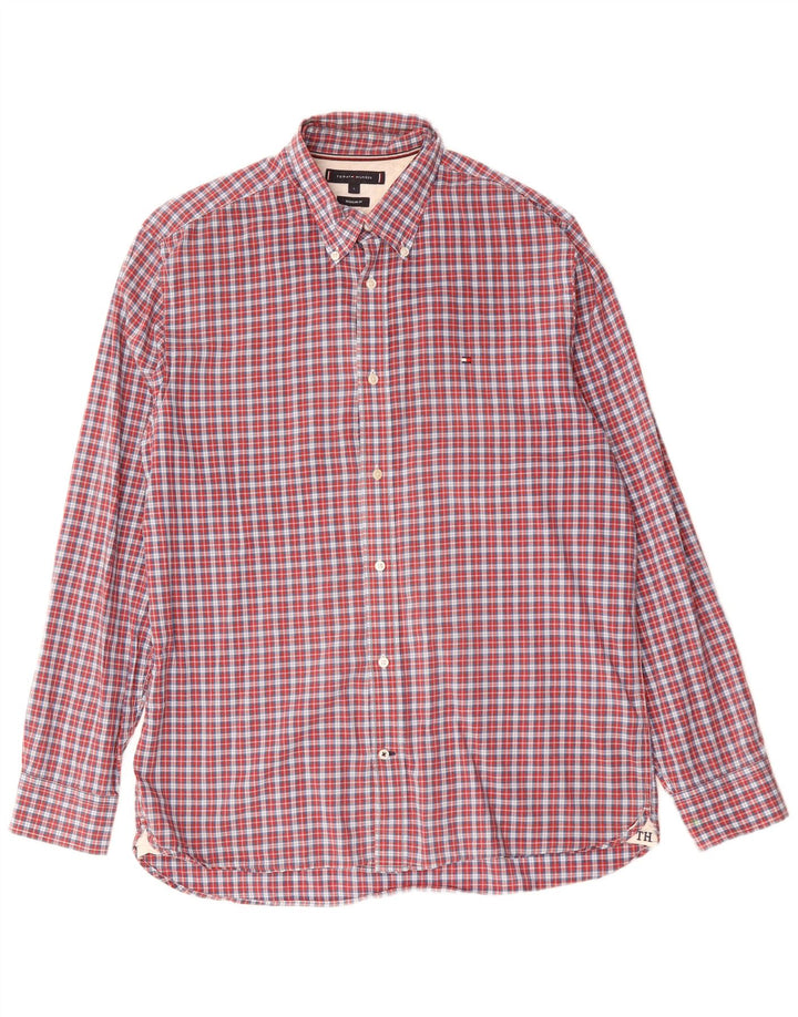 Camisa masculina Tommy Hilfiger Regular Fit grande algodão xadrez vermelho