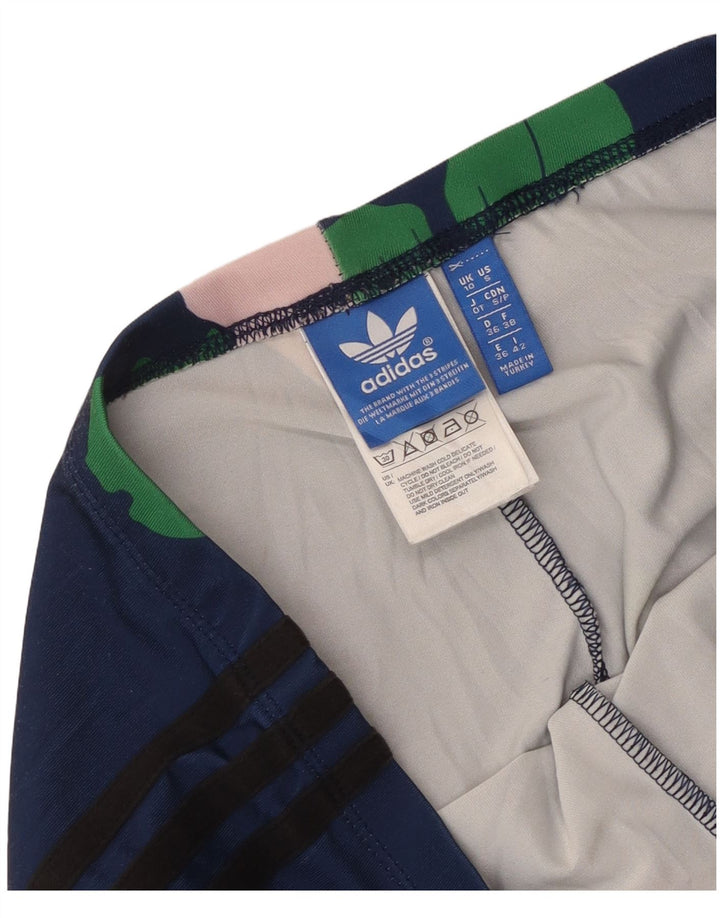 Leggings Adidas Femininas UK 10 Pequenas Azul Marinho Floral Poliéster