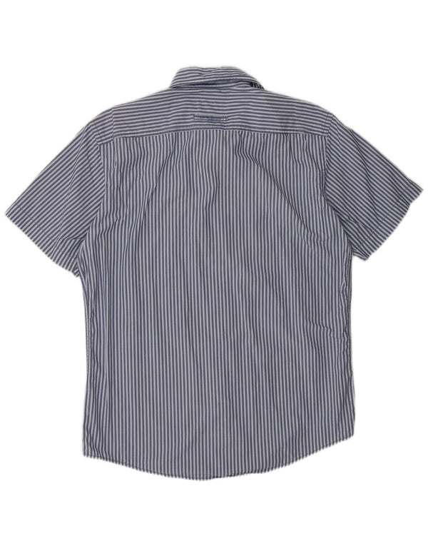 Camisa masculina Camel Active de manga curta com ajuste regular listrado azul médio