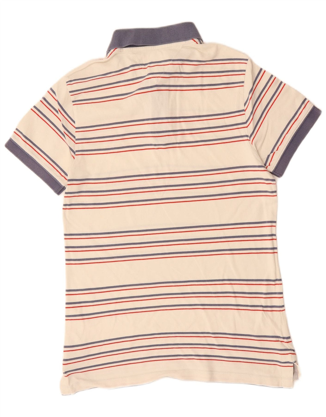 Camisa polo masculina Tommy Hilfiger pequena listrada branca de algodão