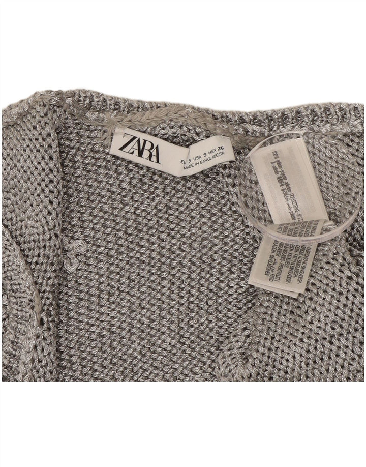 Zara Womens Crop Vest Tank Top UK 10 Pequeno Poliéster Prateado