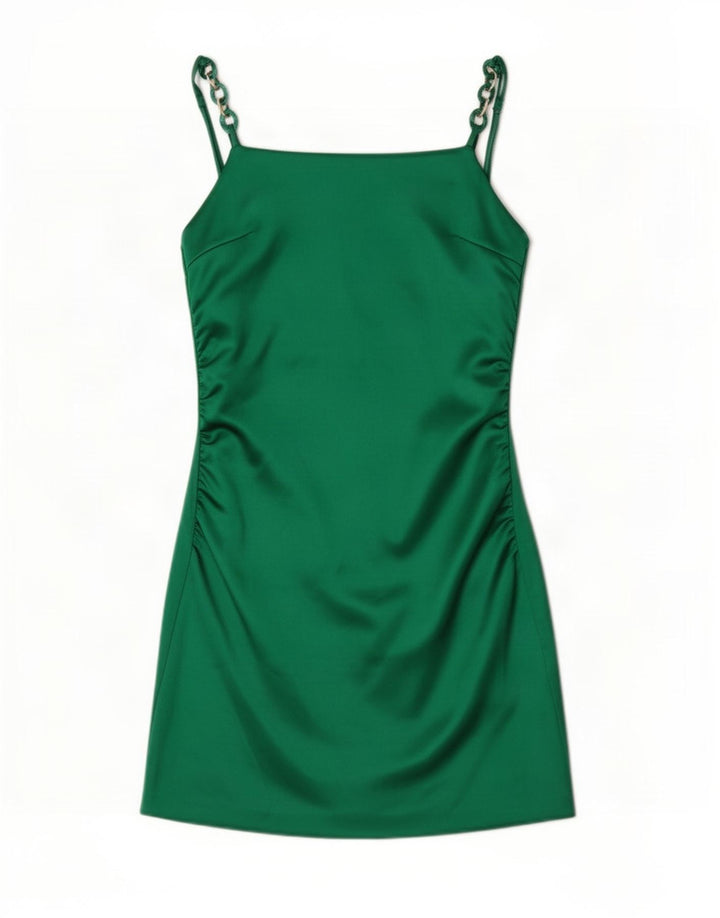 Vestido deslizante feminino Zara Reino Unido 8 pequeno poliéster verde