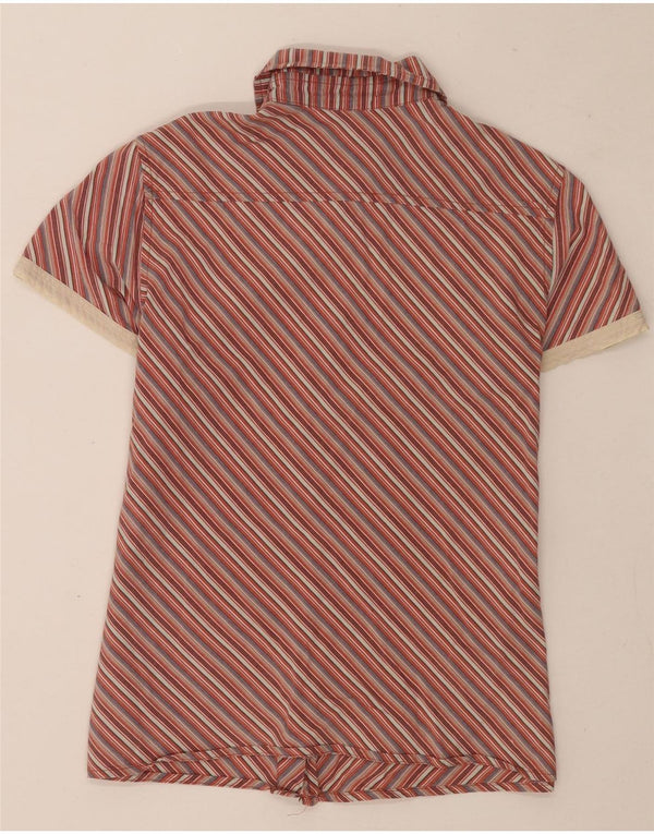 Camisa feminina de manga curta Think Pink UK 10 algodão listrado vermelho pequeno