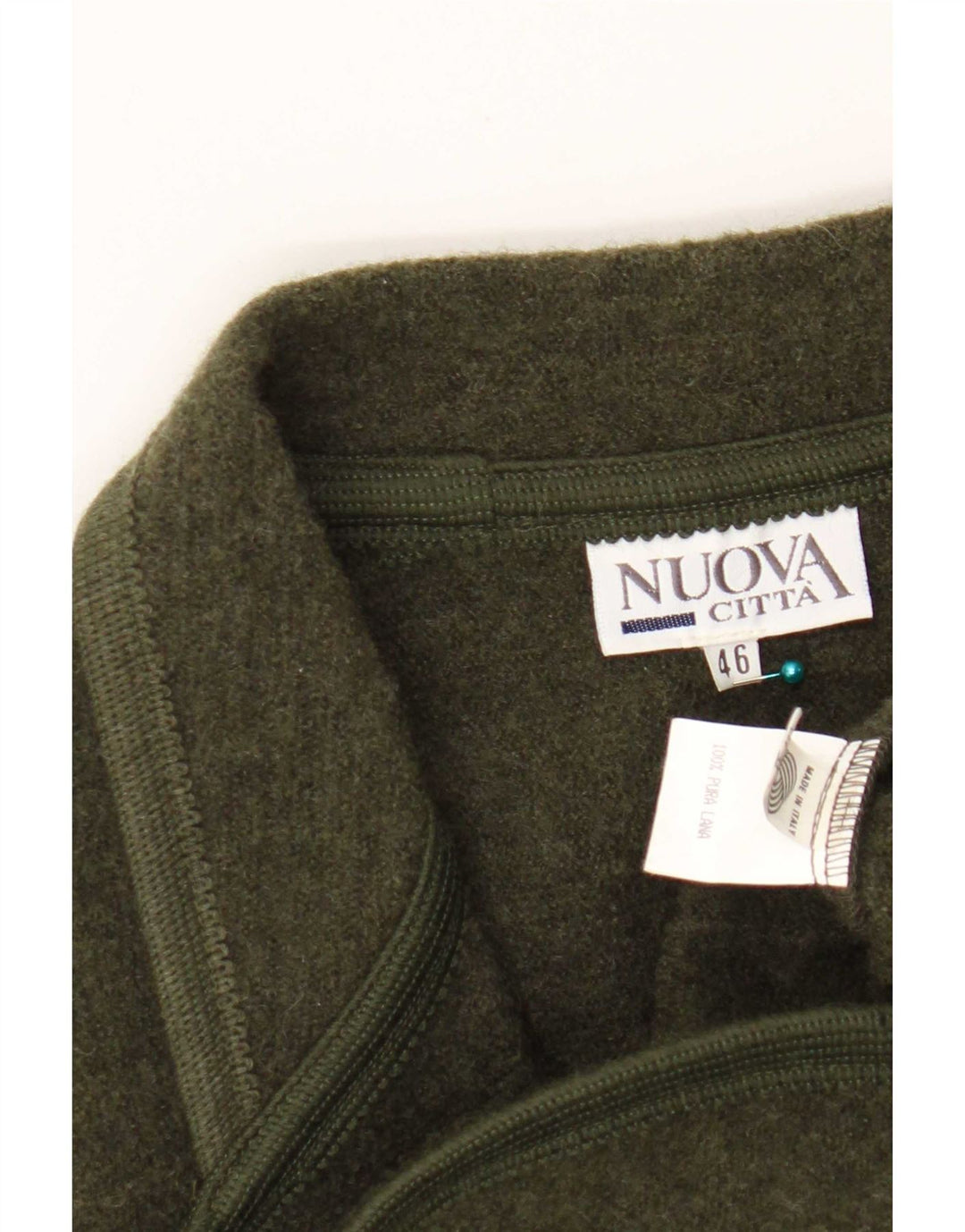 Jaqueta blazer feminina de 3 botões Nuova Citta IT 46 grande lã virgem cáqui