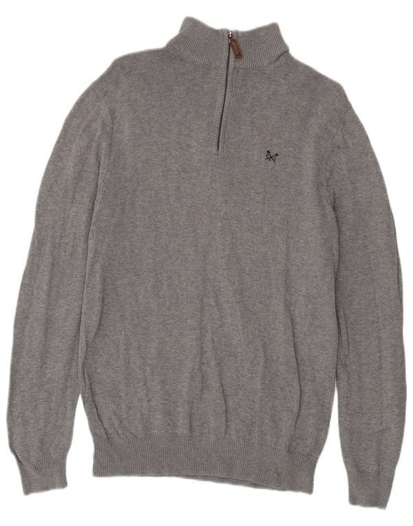 Crew Clothing Mens Zip Neck Jumper Sweater Pequeno Algodão Cinza