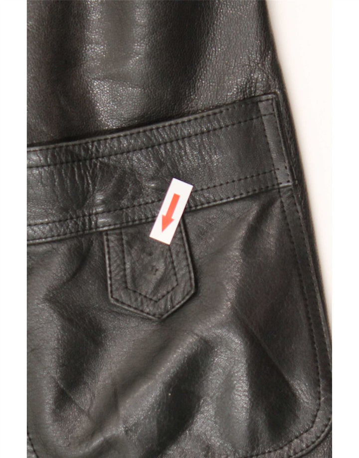 Casaco de couro feminino vintage IT 52 2XL preto