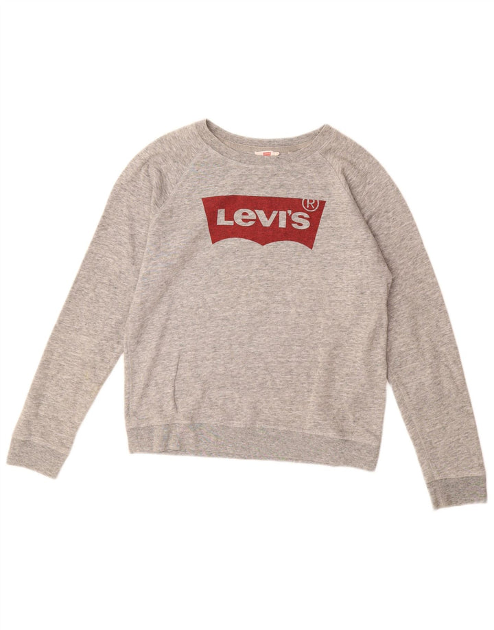 LEVI'S moletom gráfico feminino jumper UK 12 algodão cinza médio