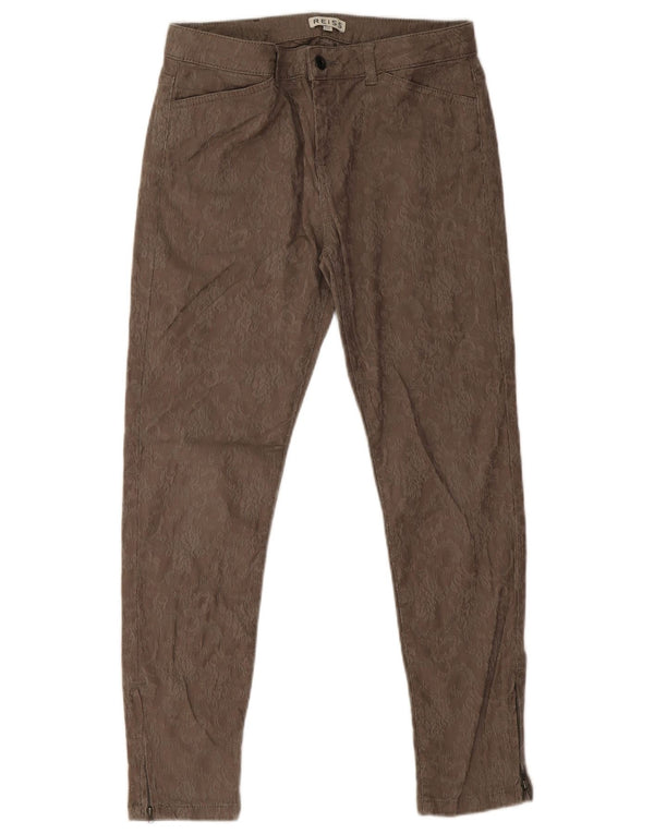 Calça feminina casual skinny Reiss Reino Unido 12 médio W30 L26 marrom paisley