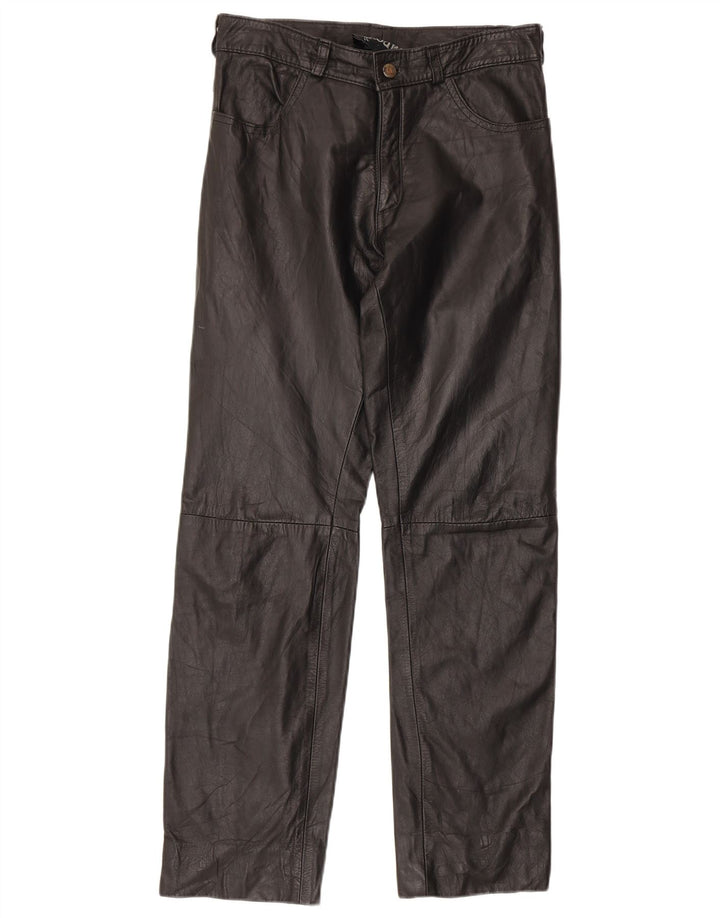 Calças de couro retas femininas vintage W30 L29 pretas
