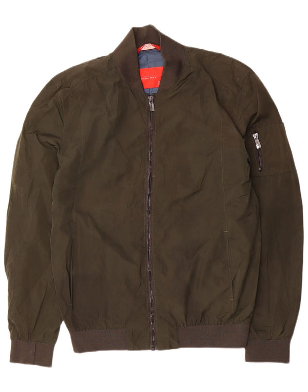 Zara Mens Bomber Jacket UK 36 Pequeno Poliéster Cáqui