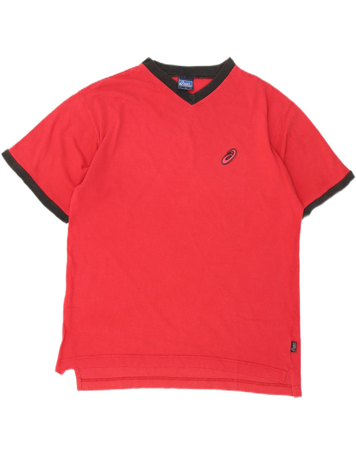 ASICS Mens T-Shirt Top Large Red Colourblock Cotton