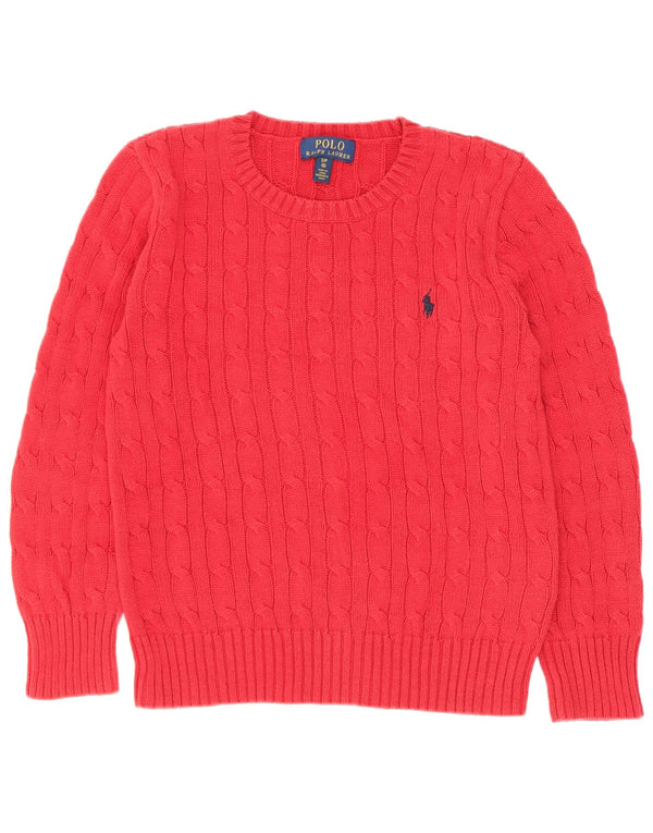 Polo Ralph Lauren Suéter masculino com gola redonda 7-8 anos pequeno algodão vermelho