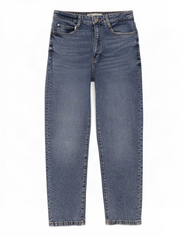 Zara Jeans feminino cintura alta cônico UE 38 pequeno W28 L27 algodão azul