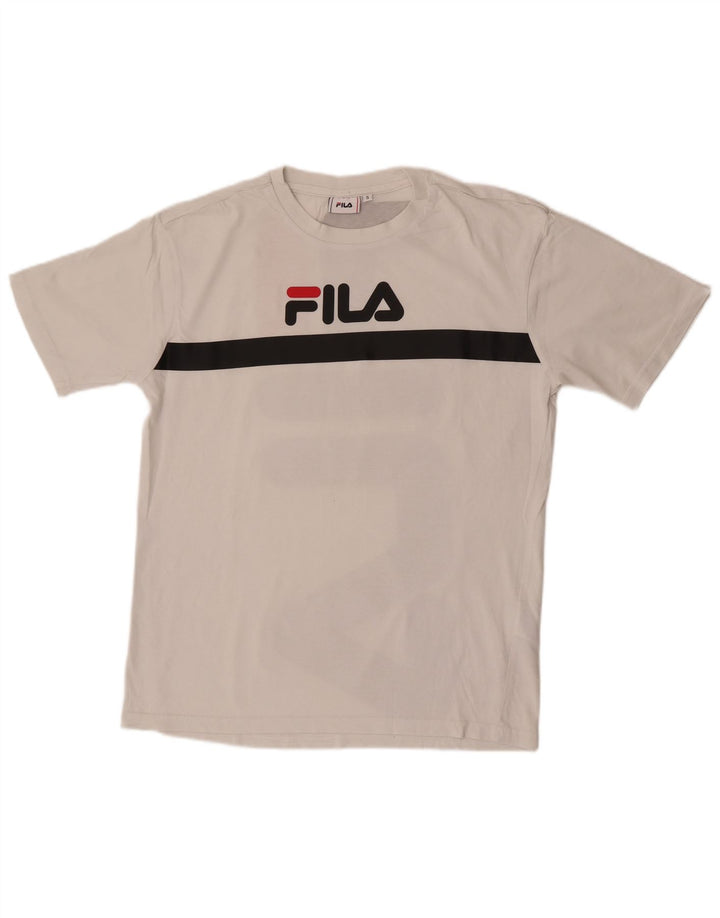 Fila Camiseta masculina gráfica top pequeno algodão listrado branco