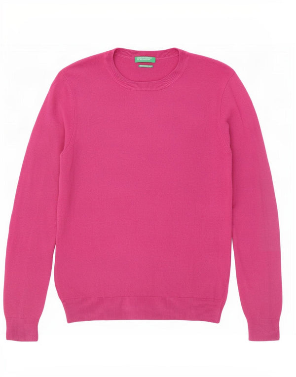 Suéter feminino Benetton com gola redonda UK 12 lã rosa médio