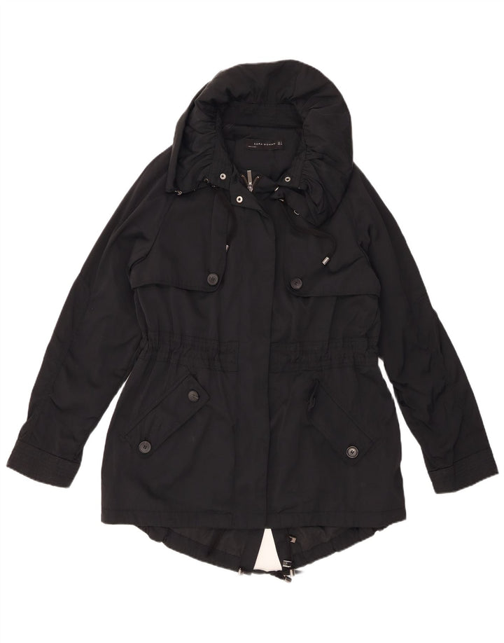 Jaqueta parka feminina com capuz grande ZARA Reino Unido 10 pequena preta